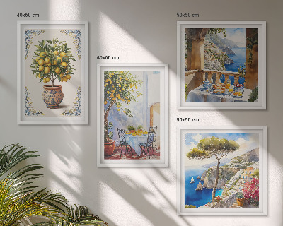 Conjunto de 4 quadros com moldura mesa de limão-do-mar