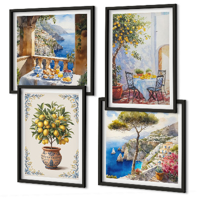 Conjunto de 4 quadros com moldura mesa de limão-do-mar