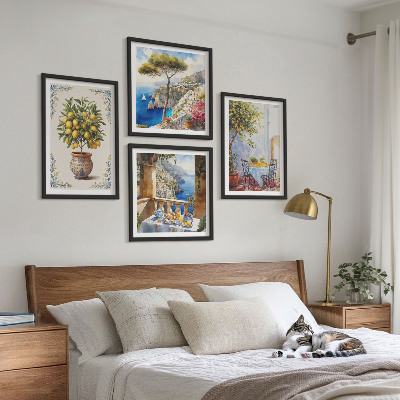 Conjunto de 4 quadros com moldura mesa de limão-do-mar