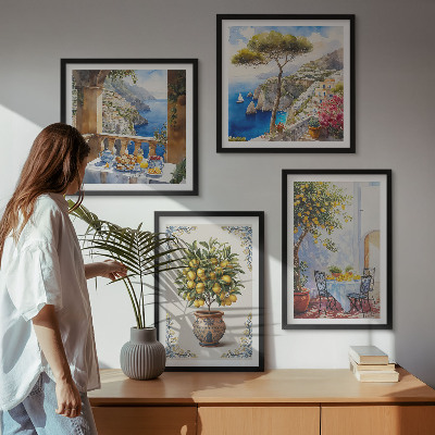 Conjunto de 4 quadros com moldura mesa de limão-do-mar