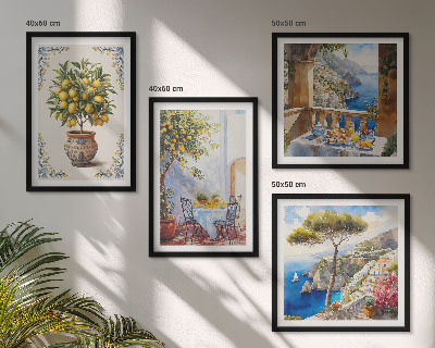 Conjunto de 4 quadros com moldura mesa de limão-do-mar
