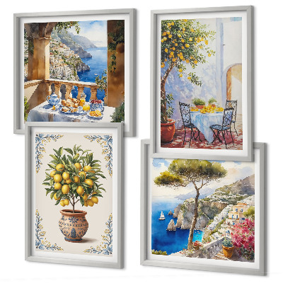 Conjunto de 4 quadros com moldura mesa de limão-do-mar