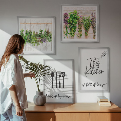 Políptico com moldura Inscrições de plantas de ervas culinárias