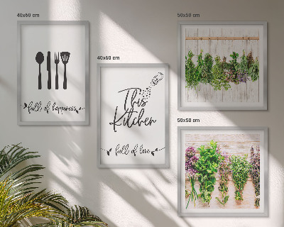 Políptico com moldura Inscrições de plantas de ervas culinárias