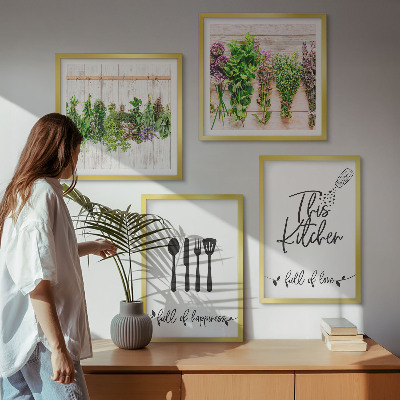 Políptico com moldura Inscrições de plantas de ervas culinárias