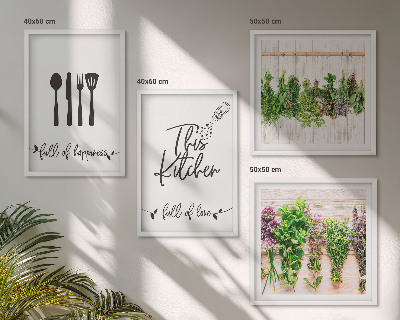 Políptico com moldura Inscrições de plantas de ervas culinárias
