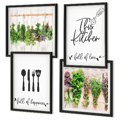 Políptico com moldura estampa de plantas de ervas culinárias