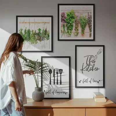 Políptico com moldura estampa de plantas de ervas culinárias