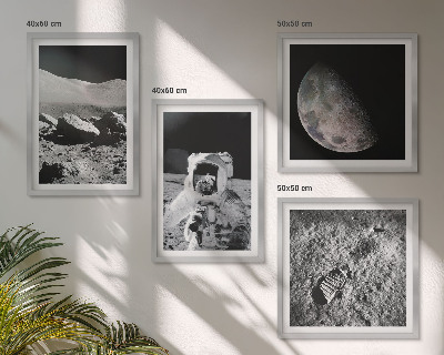 Conjunto de 4 quadros com moldura pegada de astronauta na Lua