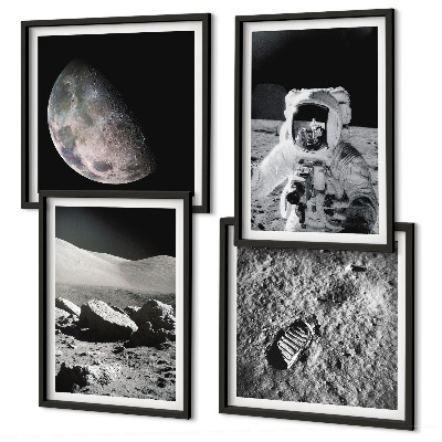 Conjunto de 4 quadros com moldura pegada de astronauta na Lua