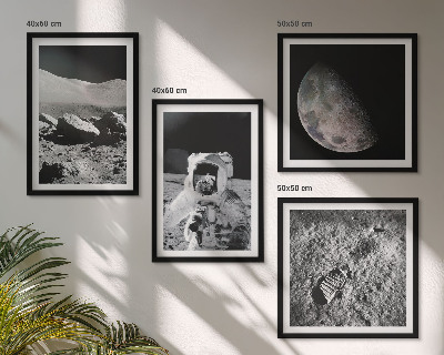 Conjunto de 4 quadros com moldura pegada de astronauta na Lua