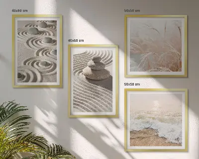 Composição de quadros com paisagem de ondas, areia, água, pedras e praia