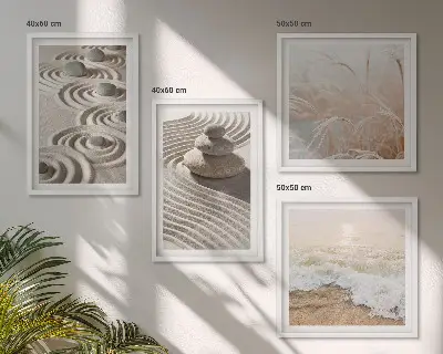 Composição de quadros com paisagem de ondas, areia, água, pedras e praia