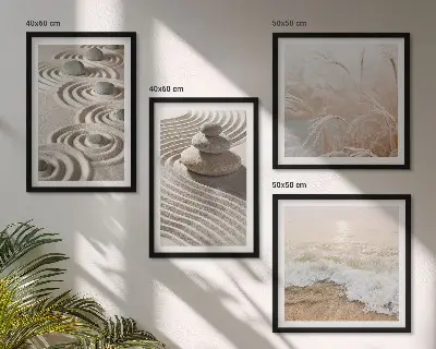Composição de quadros com paisagem de ondas, areia, água, pedras e praia