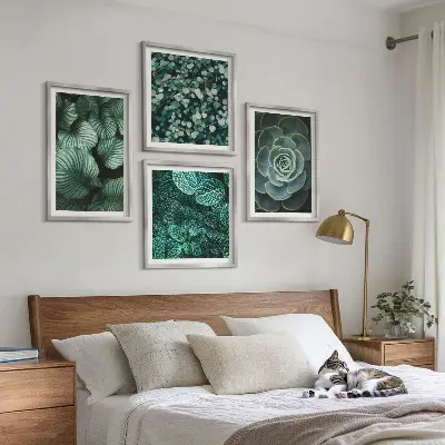 Conjunto de 4 quadros com moldura estampa de folhas suculentas verdes