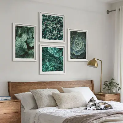 Conjunto de 4 quadros com moldura estampa de folhas suculentas verdes