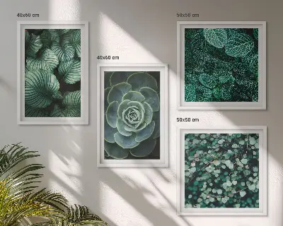 Conjunto de 4 quadros com moldura estampa de folhas suculentas verdes