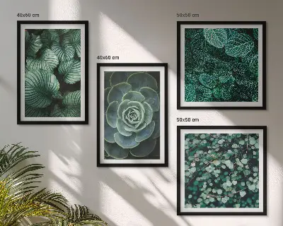 Conjunto de 4 quadros com moldura estampa de folhas suculentas verdes