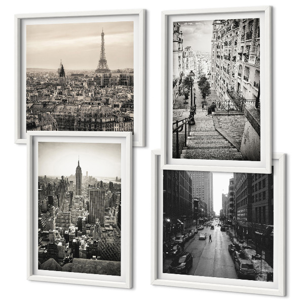 Composição de quadros Vistas de Paris Nova York escadas