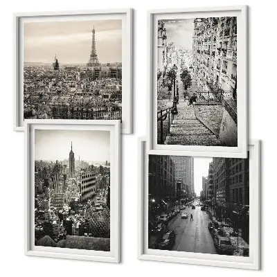 Composição de quadros vistas de Paris e Nova York com escadas