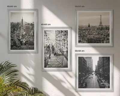 Composição de quadros vistas de Paris e Nova York com escadas