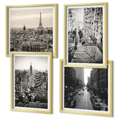 Composição de quadros vistas de Paris e Nova York com escadas