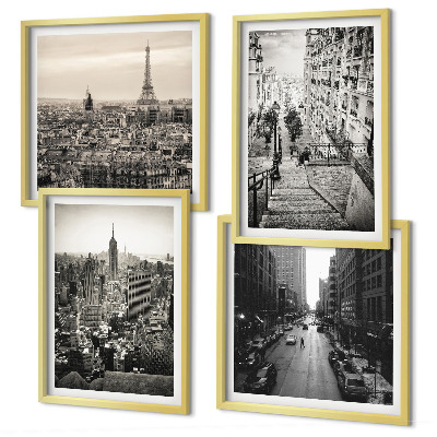 Composição de quadros Vistas de Paris Nova York escadas