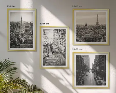 Composição de quadros vistas de Paris e Nova York com escadas