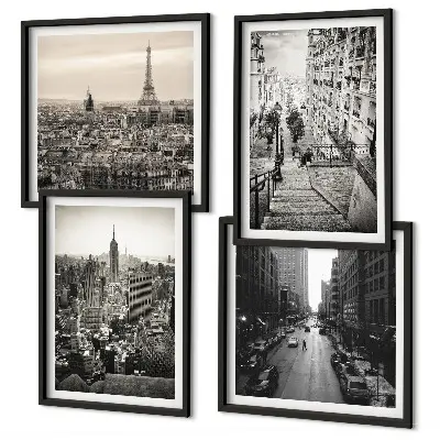 Composição de quadros vistas de Paris e Nova York com escadas