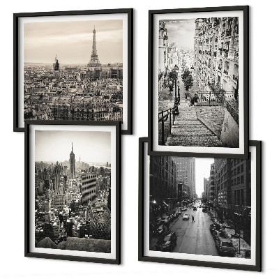Composição de quadros Vistas de Paris Nova York escadas