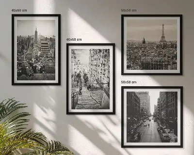 Composição de quadros vistas de Paris e Nova York com escadas