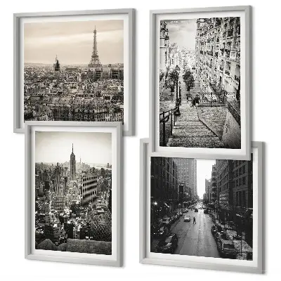 Composição de quadros vistas de Paris e Nova York com escadas
