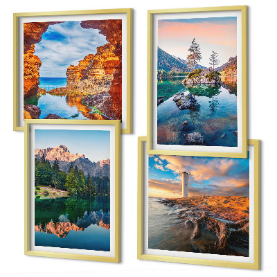 Políptico com moldura reflexo das rochas nos lagos de montanha