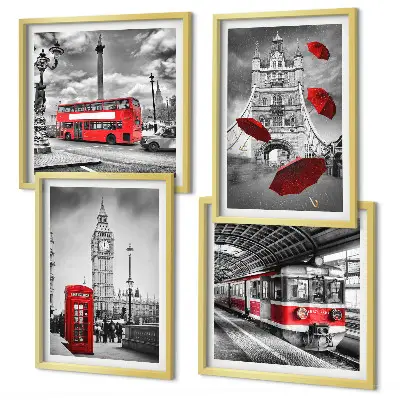 Composição de quadros com detalhes em vermelho em Londres