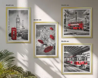 Composição de quadros com detalhes em vermelho em Londres