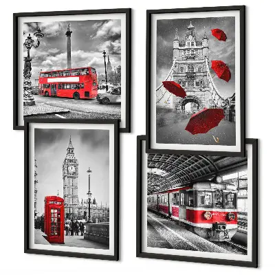 Composição de quadros com detalhes em vermelho em Londres