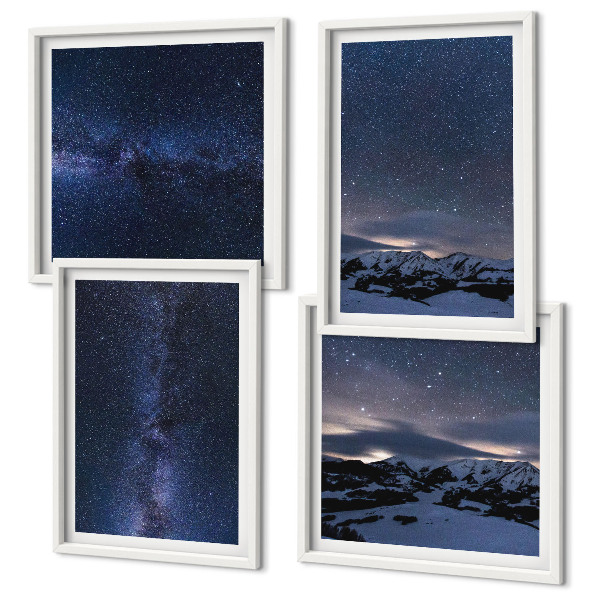 Conjunto de 4 quadros com moldura Céu noturno, montanhas, estrelas