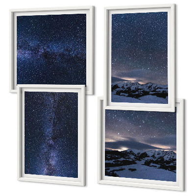 Conjunto de 4 quadros com moldura Céu noturno, montanhas, estrelas