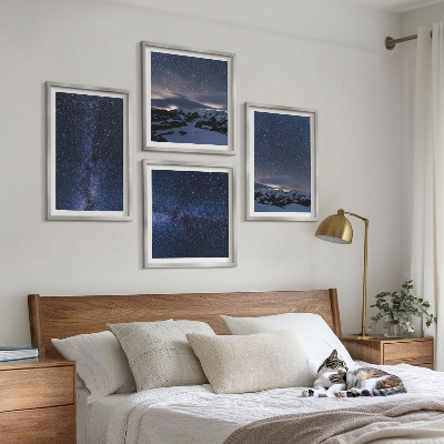 Conjunto de 4 quadros com moldura Céu noturno, montanhas, estrelas