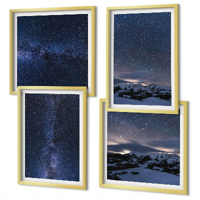 Conjunto de 4 quadros com moldura Céu noturno, montanhas, estrelas