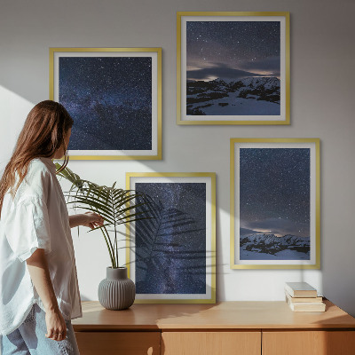 Conjunto de 4 quadros com moldura Céu noturno, montanhas, estrelas