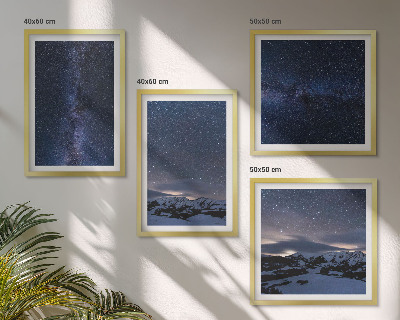 Conjunto de 4 quadros com moldura Céu noturno, montanhas, estrelas