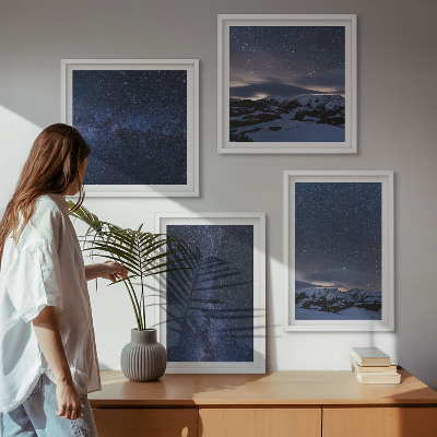 Conjunto de 4 quadros com moldura Céu noturno, montanhas, estrelas