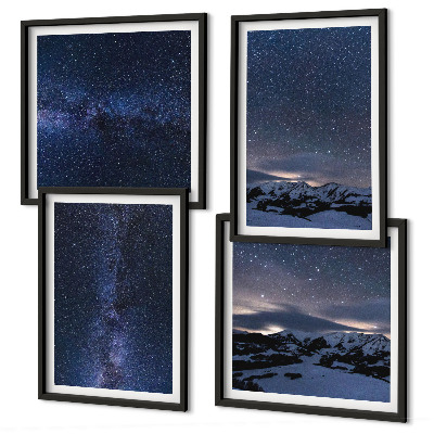 Conjunto de 4 quadros com moldura Céu noturno, montanhas, estrelas
