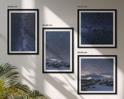 Conjunto de 4 quadros com moldura Céu noturno, montanhas, estrelas