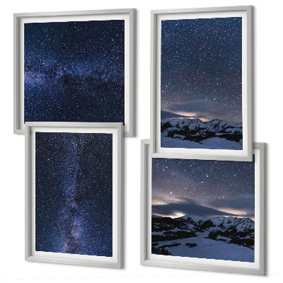 Conjunto de 4 quadros com moldura Céu noturno, montanhas, estrelas
