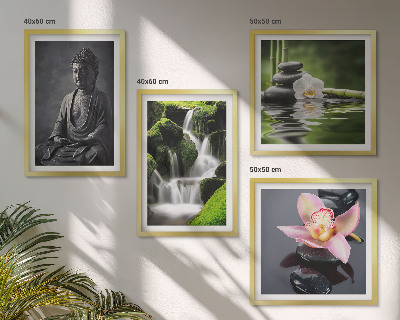 Políptico com moldura Pinturas Zen, pedras de água, Buda