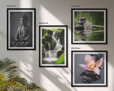 Políptico com moldura Pinturas Zen, pedras de água, Buda