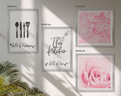 Conjunto de 4 quadros com moldura delicadas flores de rosa na cozinha