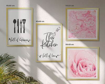 Conjunto de 4 quadros com moldura delicadas flores de rosa na cozinha